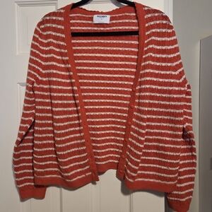 Old Navy red-orange and white Striped Cardigan size XL